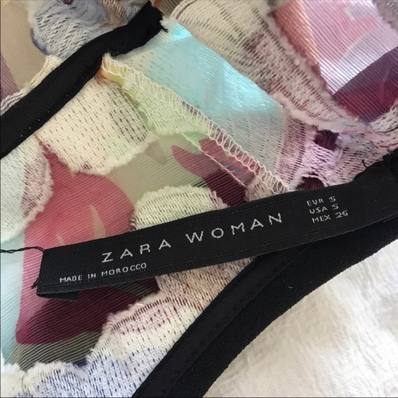 Zara Multicolored Collared Sheer Crop Top - Picture 4 of 4